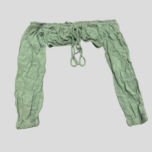 adika long sleeve off the shoulder crop top in green - size small